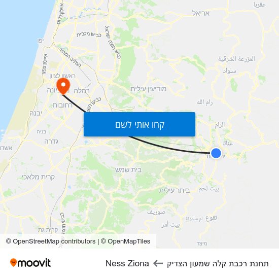 מפת תחנת רכבת קלה שמעון הצדיק לNess Ziona