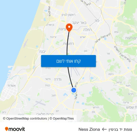 מפת צומת יד בנימין לNess Ziona