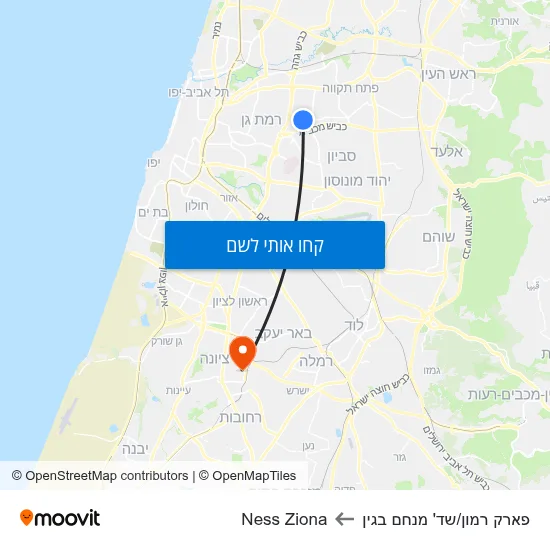 מפת פארק רמון/שד' מנחם בגין לNess Ziona