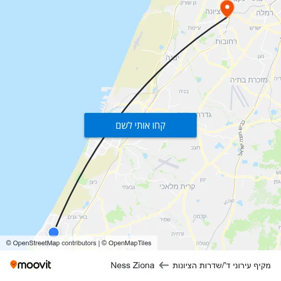 מפת מקיף עירוני ד'/שדרות הציונות לNess Ziona