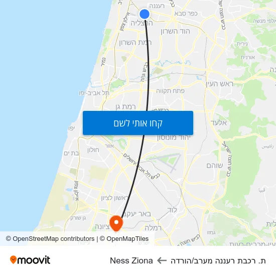 מפת ת. רכבת רעננה מערב/הורדה לNess Ziona