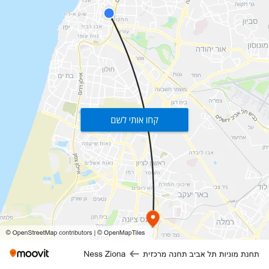 מפת תחנת מוניות תל אביב תחנה מרכזית לNess Ziona