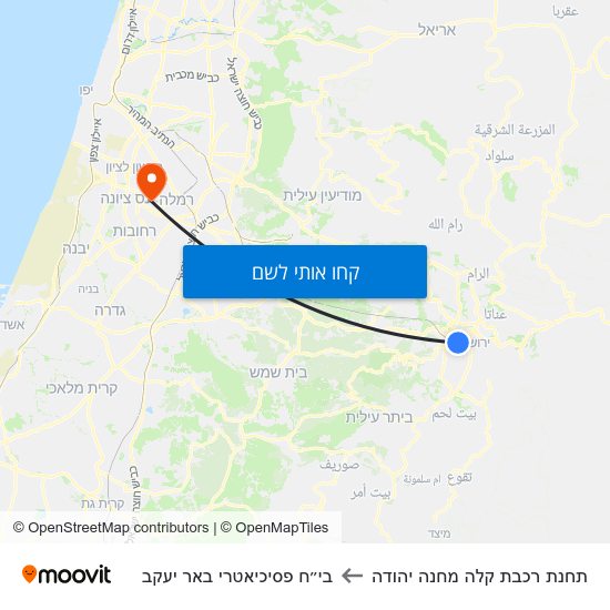 מפת תחנת רכבת קלה מחנה יהודה לבי״ח פסיכיאטרי באר יעקב