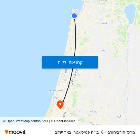 מפת מרכז חורב/חורב לבי״ח פסיכיאטרי באר יעקב