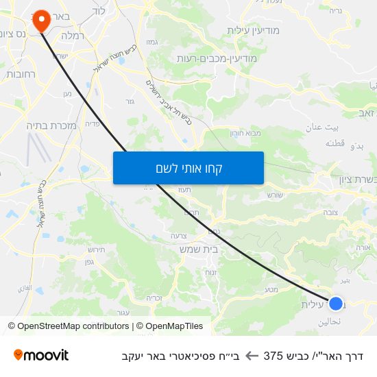 מפת דרך האר''י/ כביש 375 לבי״ח פסיכיאטרי באר יעקב