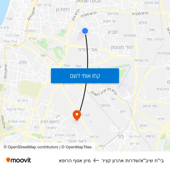 מפת בי''ח שיב''א/שדרות אהרון קציר למיון  אסף הרופא