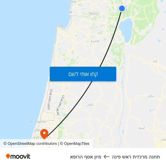 מפת תחנה מרכזית ראש פינה למיון  אסף הרופא