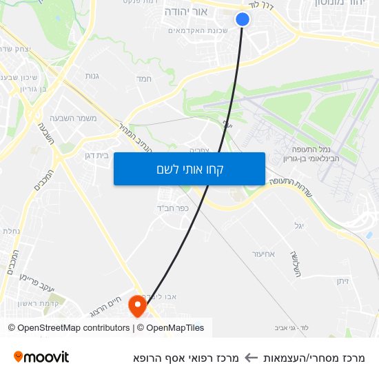 מפת מרכז מסחרי/העצמאות למרכז רפואי אסף הרופא