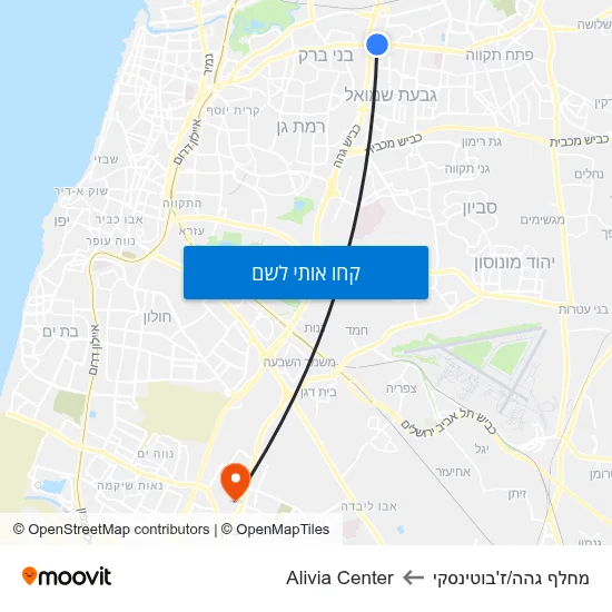 מפת מחלף גהה/ז'בוטינסקי לAlivia Center