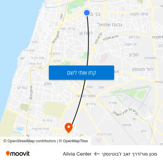מפת מכון מור/דרך זאב ז'בוטינסקי לAlivia Center