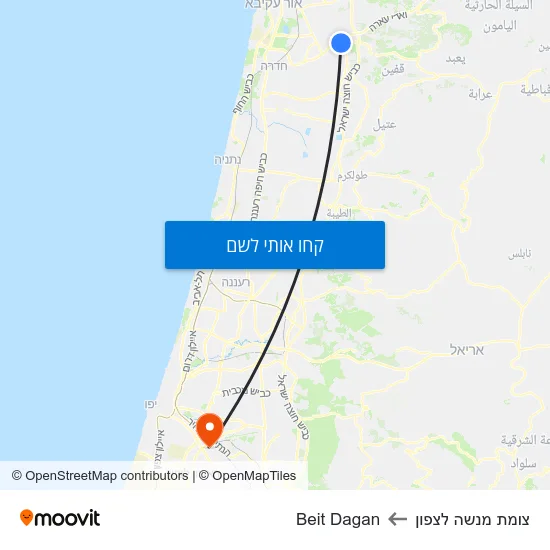 מפת צומת מנשה לצפון לBeit Dagan