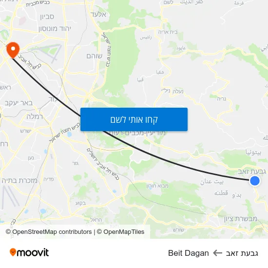 מפת גבעת זאב לBeit Dagan