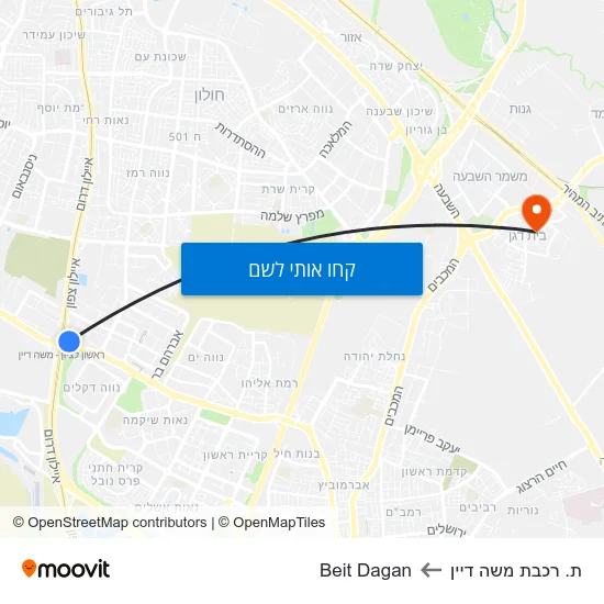 מפת ת. רכבת משה דיין לBeit Dagan
