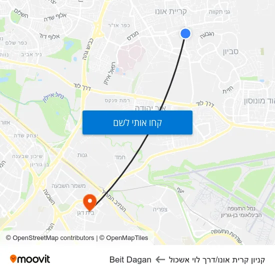 מפת קניון קרית אונו/דרך לוי אשכול לBeit Dagan