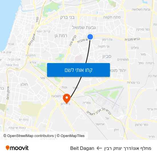 מפת מחלף אונו/דרך יצחק רבין לBeit Dagan