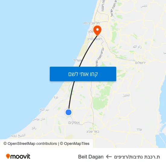 מפת ת.רכבת נתיבות/רציפים לBeit Dagan