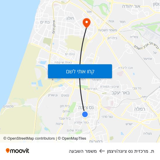 מפת ת. מרכזית נס ציונה/ויצמן למשמר השבעה