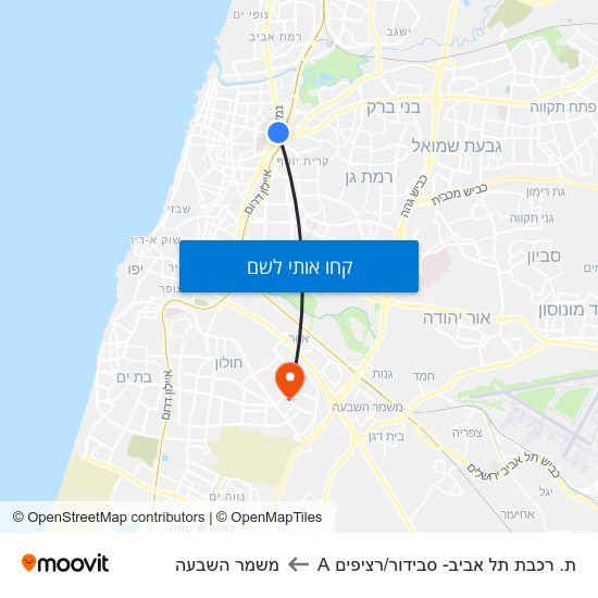 מפת ת. רכבת תל אביב- סבידור/רציפים A למשמר השבעה