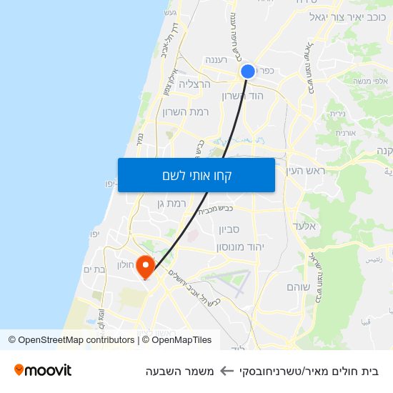 מפת בית חולים מאיר/טשרניחובסקי למשמר השבעה