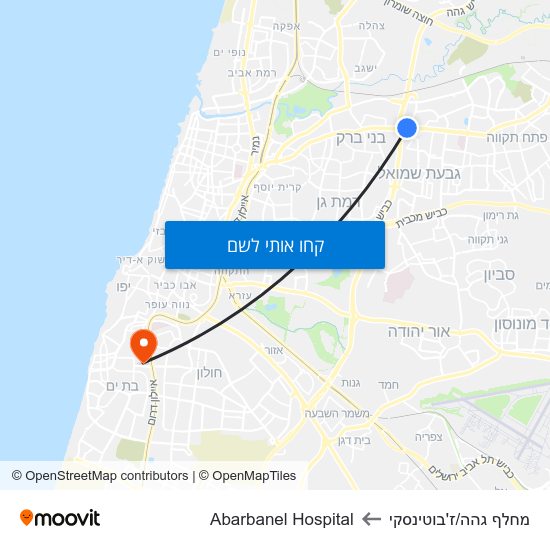 מפת מחלף גהה/ז'בוטינסקי לAbarbanel Hospital