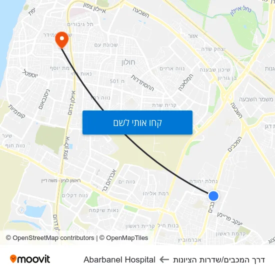מפת דרך המכבים/שדרות הציונות לAbarbanel Hospital