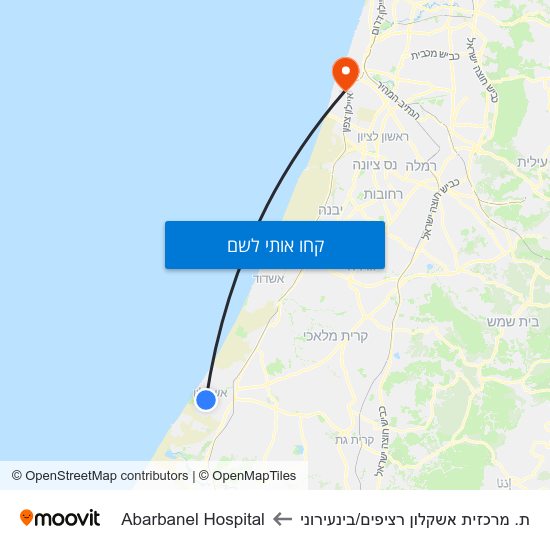 מפת ת. מרכזית אשקלון רציפים/בינעירוני לAbarbanel Hospital