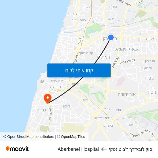 מפת סוקולוב/דרך ז'בוטינסקי לAbarbanel Hospital