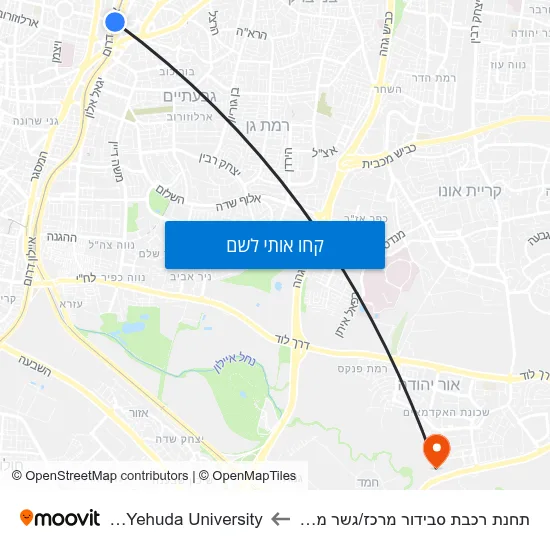 מפת תחנת רכבת סבידור מרכז/גשר מודעי לOr Yehuda University