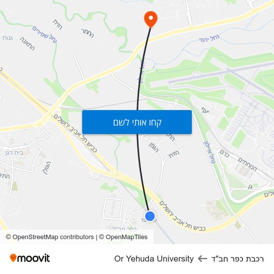 מפת רכבת כפר חב"ד לOr Yehuda University