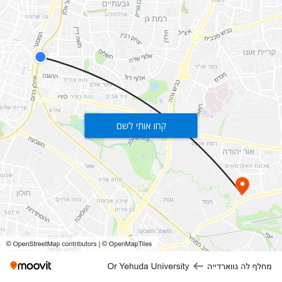 מפת מחלף לה גווארדייה לOr Yehuda University