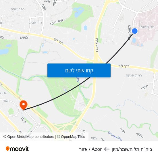 מפת ביה''ח תל השומר/מיון לAzor / אזור