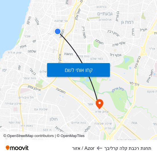 מפת תחנת רכבת קלה קרליבך לAzor / אזור