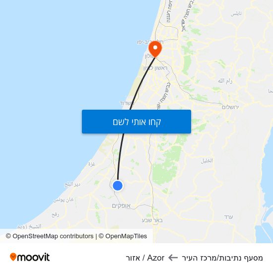 מפת מסעף נתיבות/מרכז העיר לAzor / אזור
