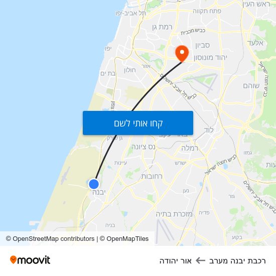 מפת רכבת יבנה מערב לאור יהודה