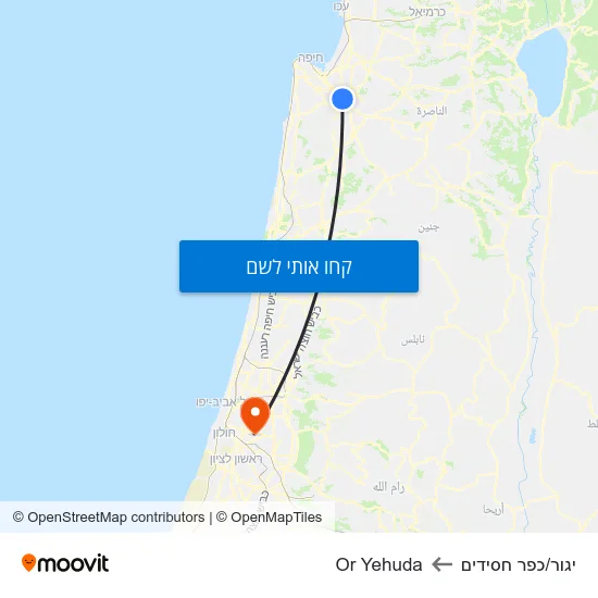מפת יגור/כפר חסידים לOr Yehuda