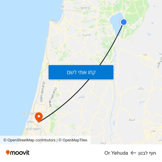 מפת חוף לבנון לOr Yehuda