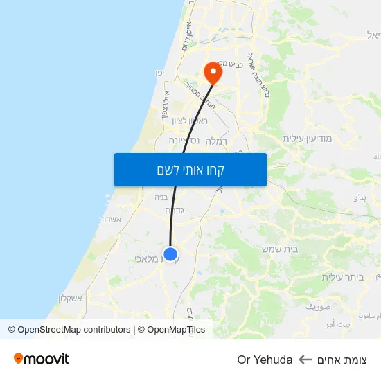 מפת צומת אחים לOr Yehuda