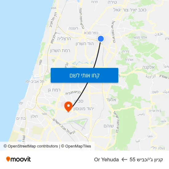 מפת קניון ג'י/כביש 55 לOr Yehuda