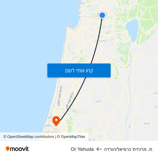 מפת ת. מרכזית כרמיאל/הורדה לOr Yehuda