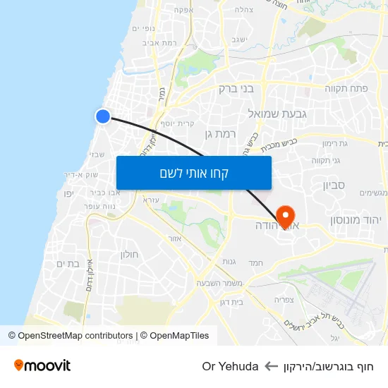 מפת חוף בוגרשוב/הירקון לOr Yehuda