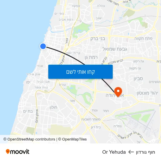 מפת חוף גורדון לOr Yehuda