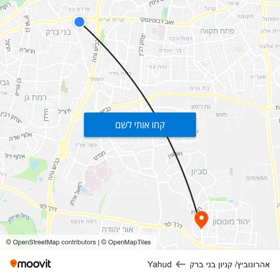 מפת אהרונוביץ/ קניון בני ברק לYahud