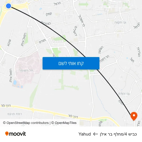 מפת כביש 4/מחלף בר אילן לYahud