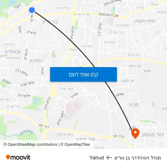 מפת מגדל ויטה/דרך בן גוריון לYahud