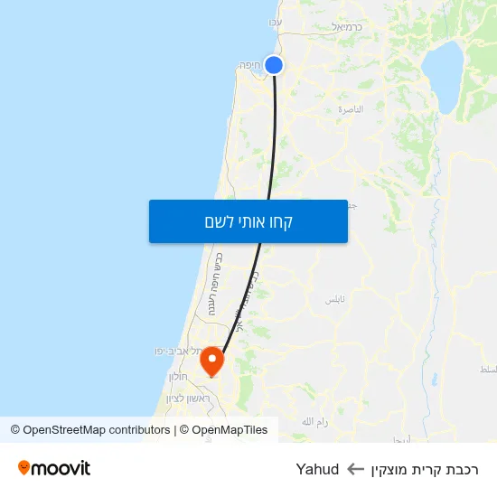 מפת רכבת קרית מוצקין לYahud