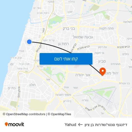 מפת דיזנגוף סנטר/שדרות בן ציון לYahud