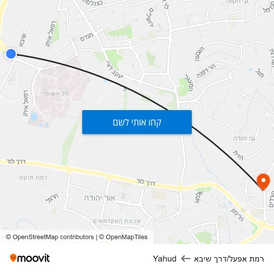 מפת רמת אפעל/דרך שיבא לYahud