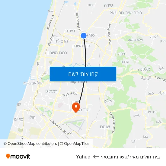 מפת בית חולים מאיר/טשרניחובסקי לYahud
