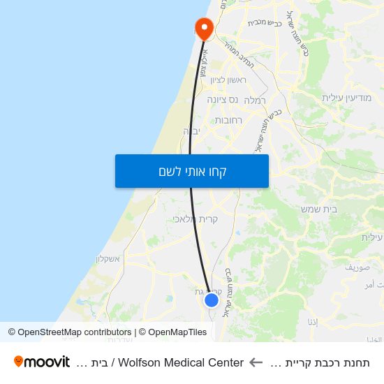 מפת תחנת רכבת קריית גת/כניסה לWolfson Medical Center / בית חולים וולפסון