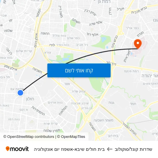 מפת שדרות קוגל/סוקולוב לבית חולים שיבא-אשפוז יום אונקולוגיה